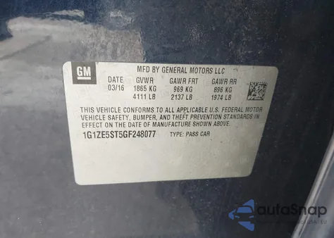 2016 Chevrolet Malibu 1Lt from USA, damaged, VIN 1G1ZE5ST5GF248077